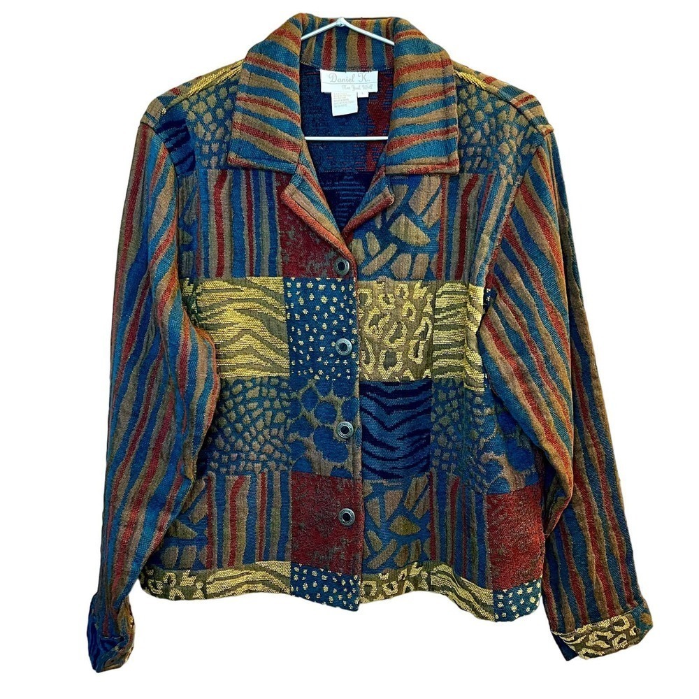Vintage Daniel K. Embroidered Patchwork Look Tapestry Jacket Size Large
